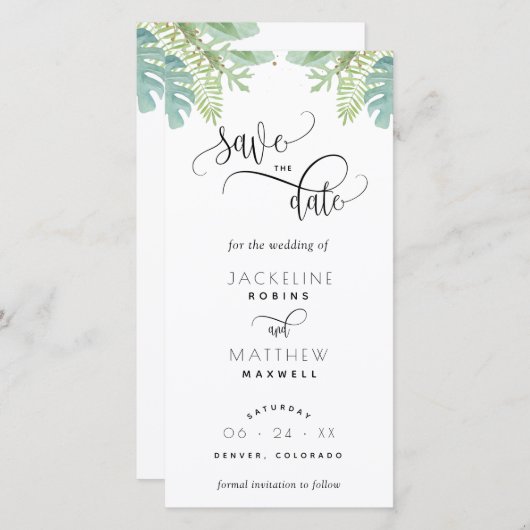 Carte Palm Greenery Mariage Enregistrer La Date Signet (Devant / Derrière)