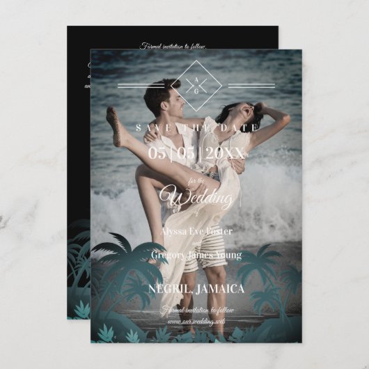 Carte Palm Tree Beach Personalized Photo Engagement (Devant / Derrière)