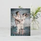 Carte Palm Tree Beach Personalized Photo Engagement (Debout devant)