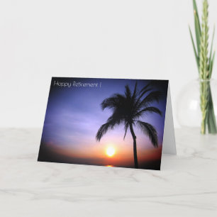 Carte palmier couché de soleil prenant sa retraite