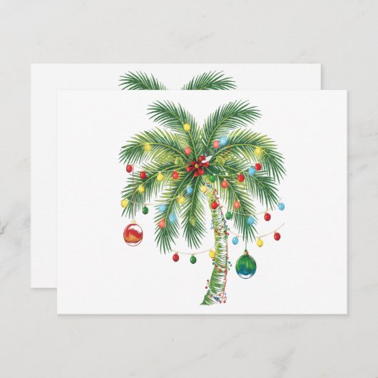 Carte Palmier de Noël tropical avec lumières et ornam (Devant / Derrière)