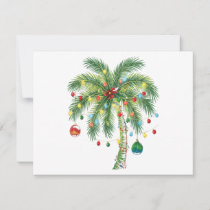 Carte Palmier de Noël tropical avec lumières et ornam
