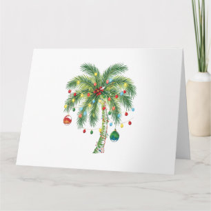 Carte Palmier de Noël tropical avec lumières et ornam