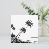 Carte Palmier Noir & Blanc Plage Côtière (Debout devant)