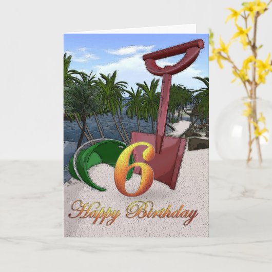 Carte Palmiers côté plage océan tropical 6ème anniversai (Fleur jaune)