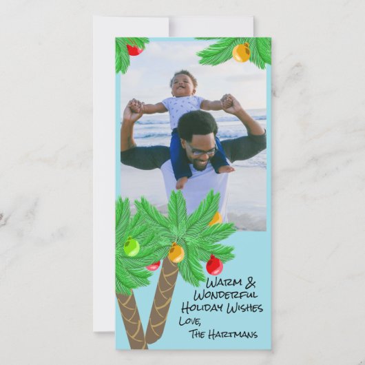 Carte Palmiers décorés Photo de Noël (Devant)