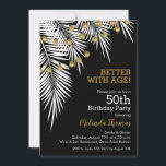 Carte Palmiers et lumières Noir et Or 50e anniversaire<br><div class="desc">Des frondes de palmiers blancs avec des brins d'or clair sur un arrière - plan noir,  ce sont des invitations de fête d'anniversaire amusantes pour n'importe quel âge. Voir les articles CORRESPONDANTS dans notre magasin.</div>