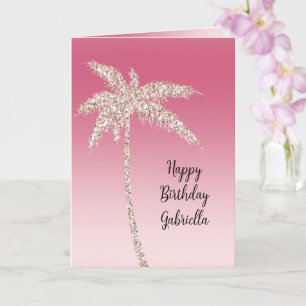 Carte Palmiers ombrés pailletés de rose tendre   