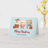 Carte Pals de Noël - Ours de rennes et lapin (Fleur jaune)