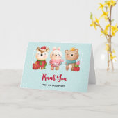 Carte Pals de Noël - Ours et Lapin de renne Merci (Fleur jaune)