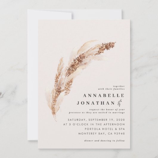 Carte Pampas boho naturel herbe mariage élégant (Devant)