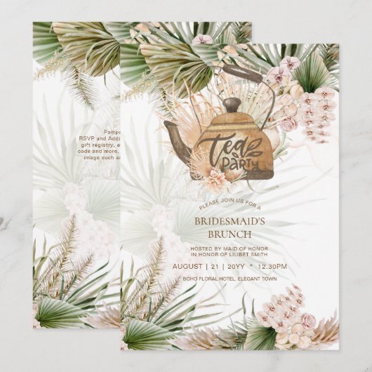 Carte Pampas Grass THÉ Fête des mariées Déjeuner (Devant / Derrière)