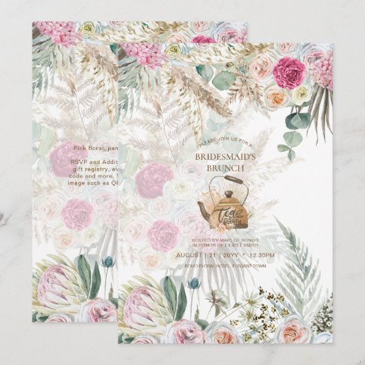 Carte Pampas Grass THÉ Fête des mariées Déjeuner (Devant / Derrière)