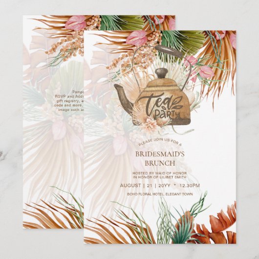 Carte Pampas Grass THÉ Fête des mariées Déjeuner (Devant / Derrière)