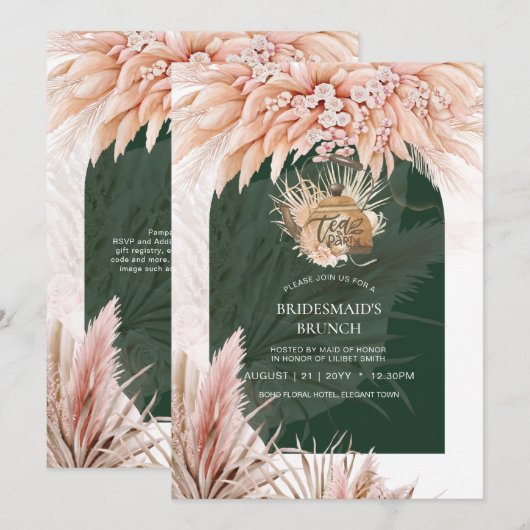 Carte Pampas Grass THÉ Fête des mariées Déjeuner (Devant / Derrière)