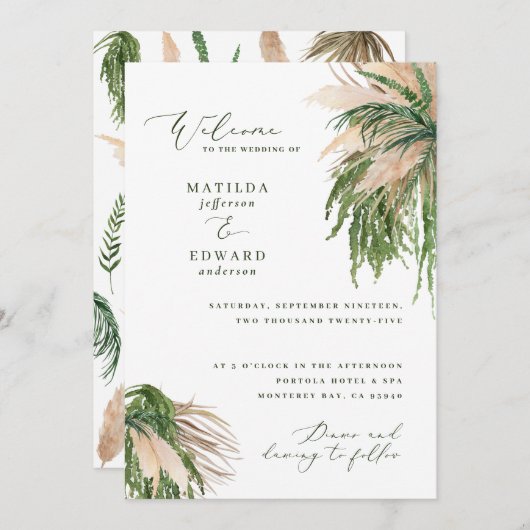 Carte Pampas herbe palmier feuillage naturel moderne rus (Devant / Derrière)