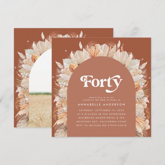 Carte Pampas moderne herbe terre cuite photo de 40 ans (Devant / Derrière)