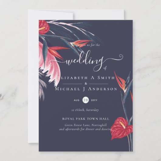 Carte Pampas Tropical Mariage de Berry Marine (Devant)