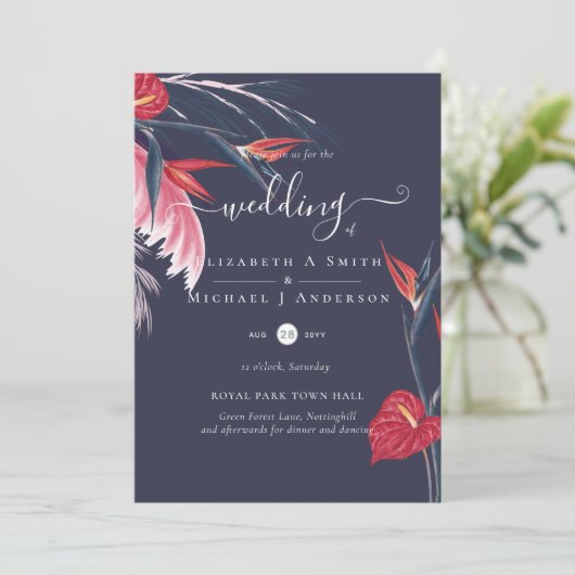 Carte Pampas Tropical Mariage de Berry Marine (Debout devant)