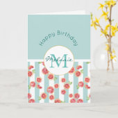 Carte Pamplemousse rose Motif sur les rayures vertes Ann (Fleur jaune)