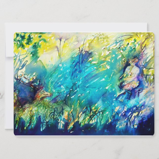 CARTE PAN ET CERF EN BOIS VERT (Devant)