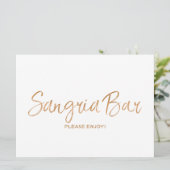 Carte Pancarte "Bar à Sangria" Mariage | Rose Doré Éléga (Debout devant)