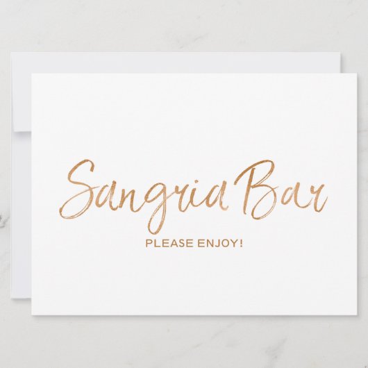 Carte Pancarte "Bar à Sangria" Mariage | Rose Doré Éléga (Devant)