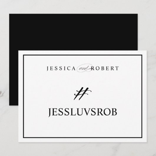 Carte Pancarte de mariage élégant avec signe # et bordur (Devant / Derrière)