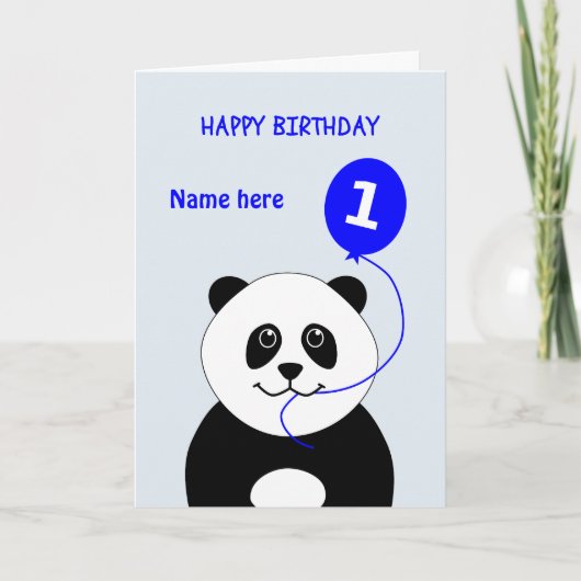 Carte Panda 1er anniversaire mignonne ajouter nom bleu (Devant)