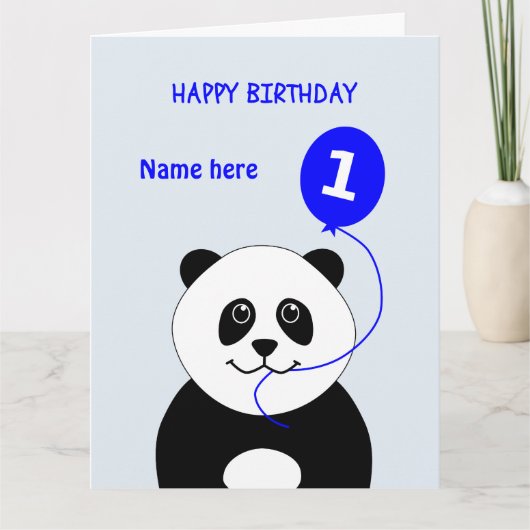 Carte Panda 1er anniversaire mignonne ajouter nom bleu (Devant)