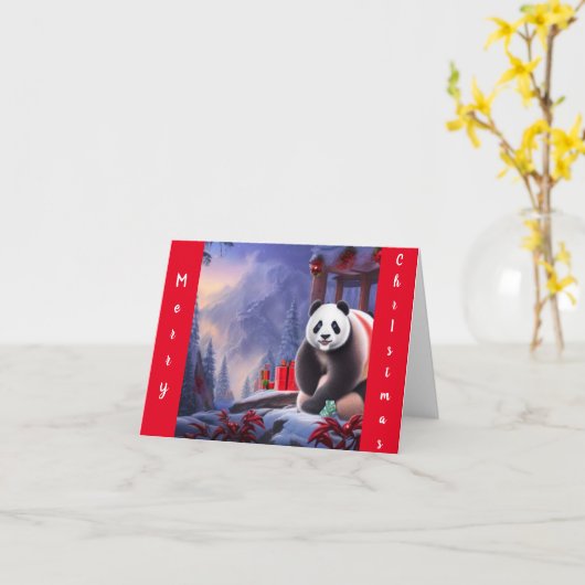 Carte Panda à Noël (Fleur jaune)