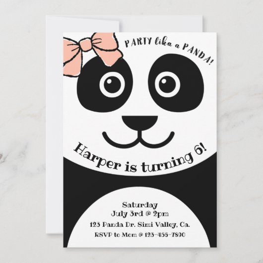 Carte Panda, Anniversaire, Fête des Enfants, Thème Panda (Devant)