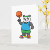 Carte Panda au sport avec ballon de basket (Fleur jaune)