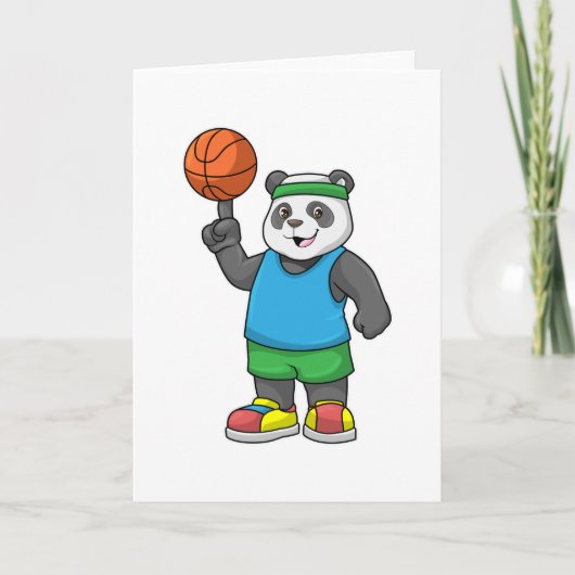 Carte Panda au sport avec basket-ball (Devant)