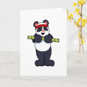 Carte Panda au travail avec poids en bambou (Fleur jaune)