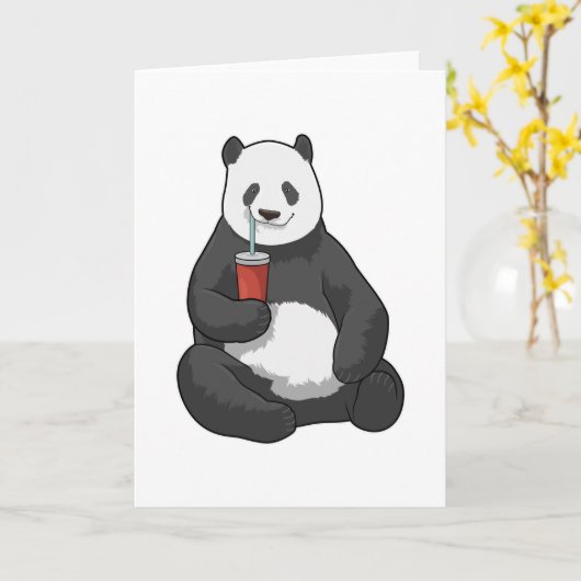 Carte Panda avec boisson (Fleur jaune)