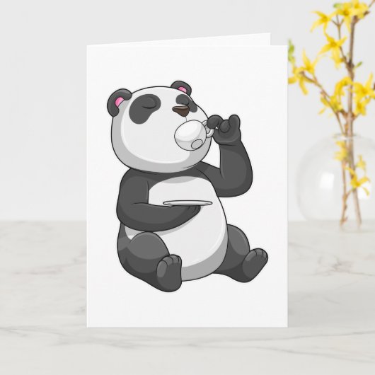 Carte Panda avec Tasse de Thé (Fleur jaune)