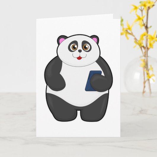 Carte Panda avec téléphone portable (Fleur jaune)
