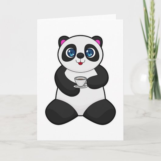 Carte Panda avec une tasse de café (Devant)