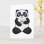 Carte Panda avec une tasse de café (Fleur jaune)