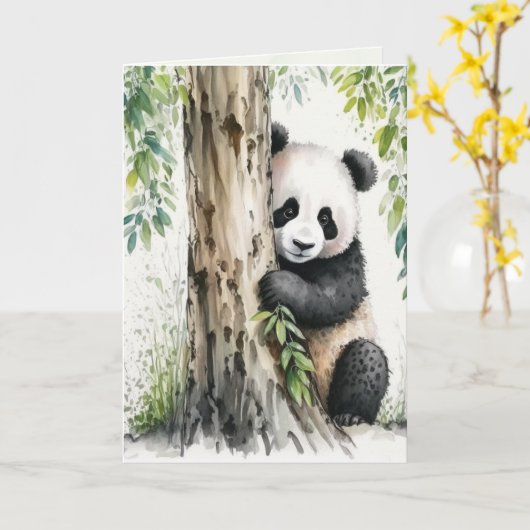 Carte Panda Bear pense à toi (Fleur jaune)