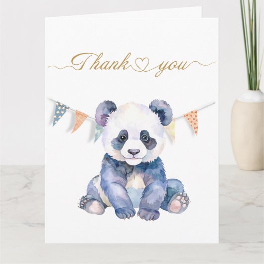 Carte Panda bébé aquarelle avec drapeaux de bottes Merci (Devant)