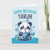 Carte Panda Boire Bleu Boba Bubble Thé Anniversaire (Devant)