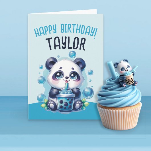 Carte Panda Boire Bleu Boba Bubble Thé Anniversaire