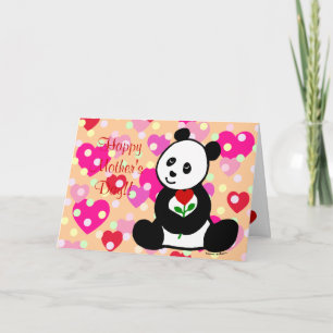 Carte Panda Cartoon et une maman de la Fleur du Coeur