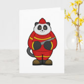 Carte Panda comme pompier avec tuyau (Fleur jaune)