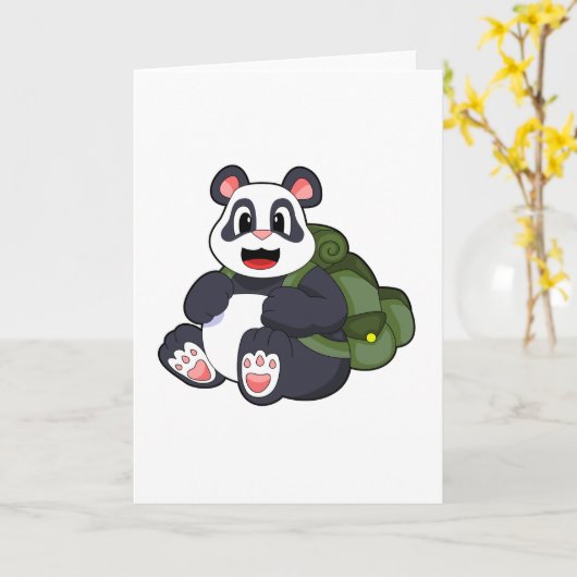 Carte Panda comme randonneur avec sac à dos (Fleur jaune)
