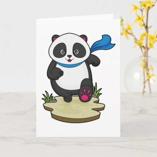 Carte Panda coureur avec écharpe (Fleur jaune)