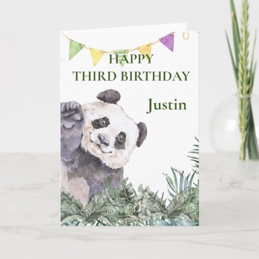 Carte Panda Cutie Anniversaire Feuillage Aquarelle (Devant)