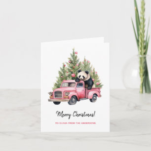 Carte Panda dans Pink Truck arbres de Noël